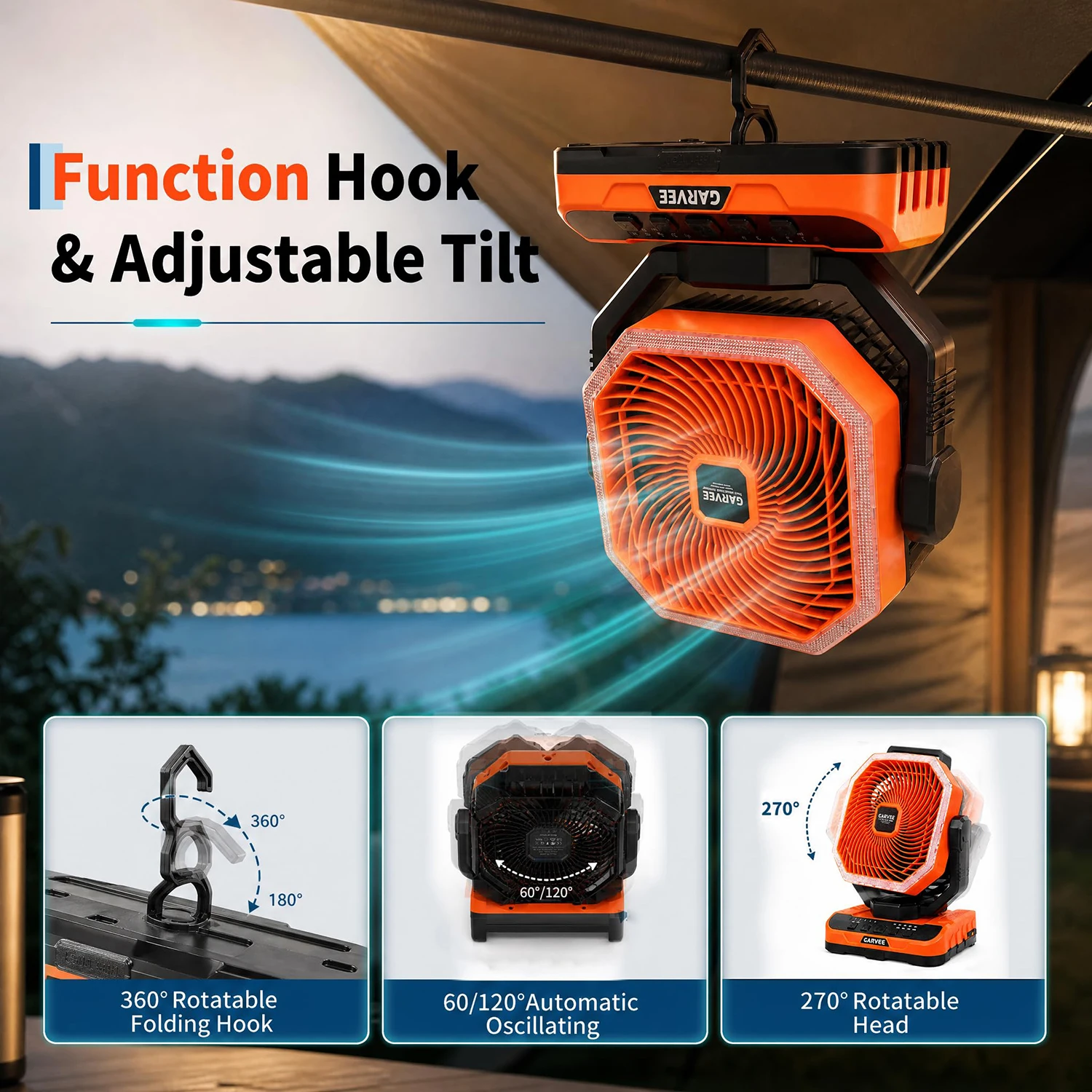 Portable Camping Fan Rechargeable Battery - Image 2