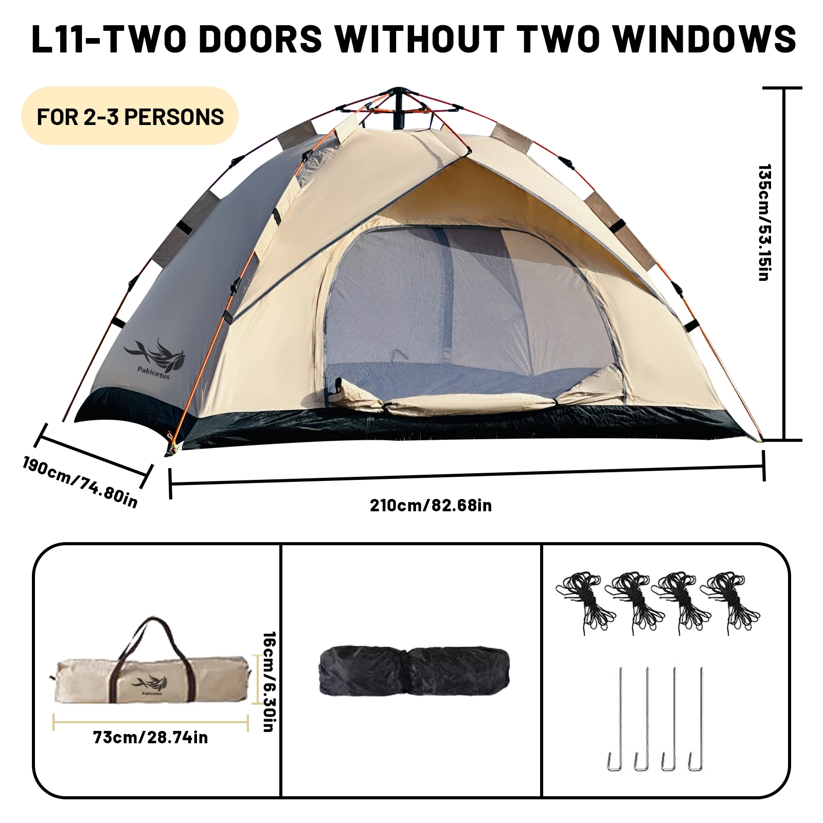 2-4 Person Automatic Pop Up Camping Tent, - Image 2