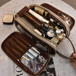 Camel Waterproof PU Leather Multi-Functional Makeup Bag