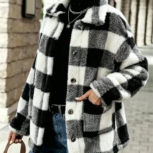 Women's Plaid Fluffy Fleece Jacket