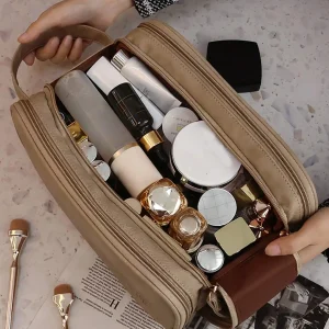 Camel Waterproof PU Leather Multi-Functional Makeup Bag - Thumbnail Image 2