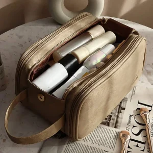 Camel Waterproof PU Leather Multi-Functional Makeup Bag - Thumbnail Image 3