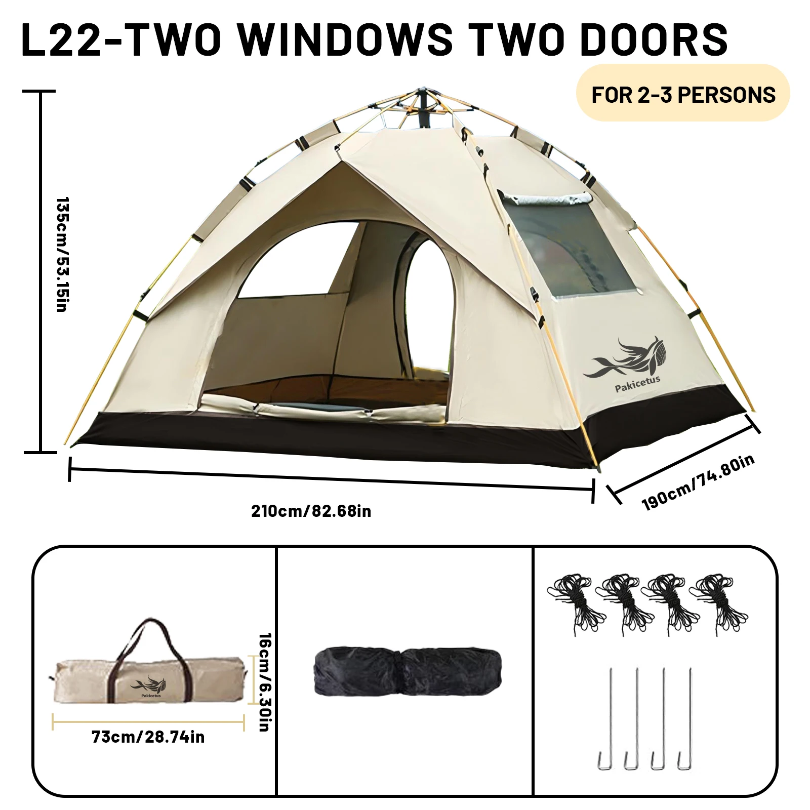 2-4 Person Automatic Pop Up Camping Tent, - Image 3