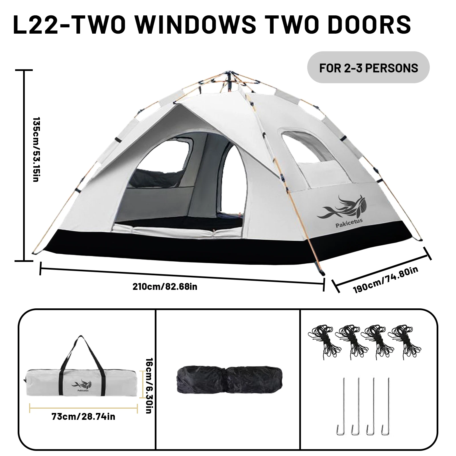 2-4 Person Automatic Pop Up Camping Tent, - Image 4