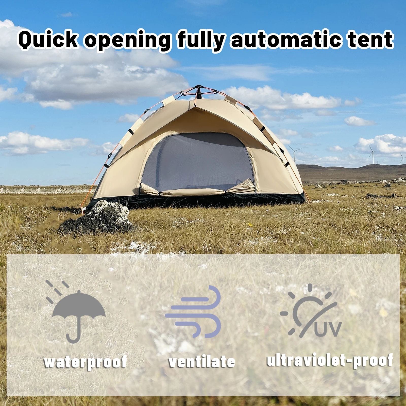 2-4 Person Automatic Pop Up Camping Tent, - Image 1